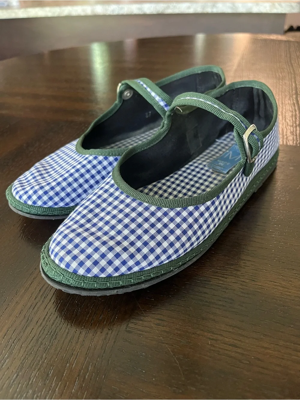 SantM Mary Jane Furlane Flats Navy Gingham Size 37 / US 7